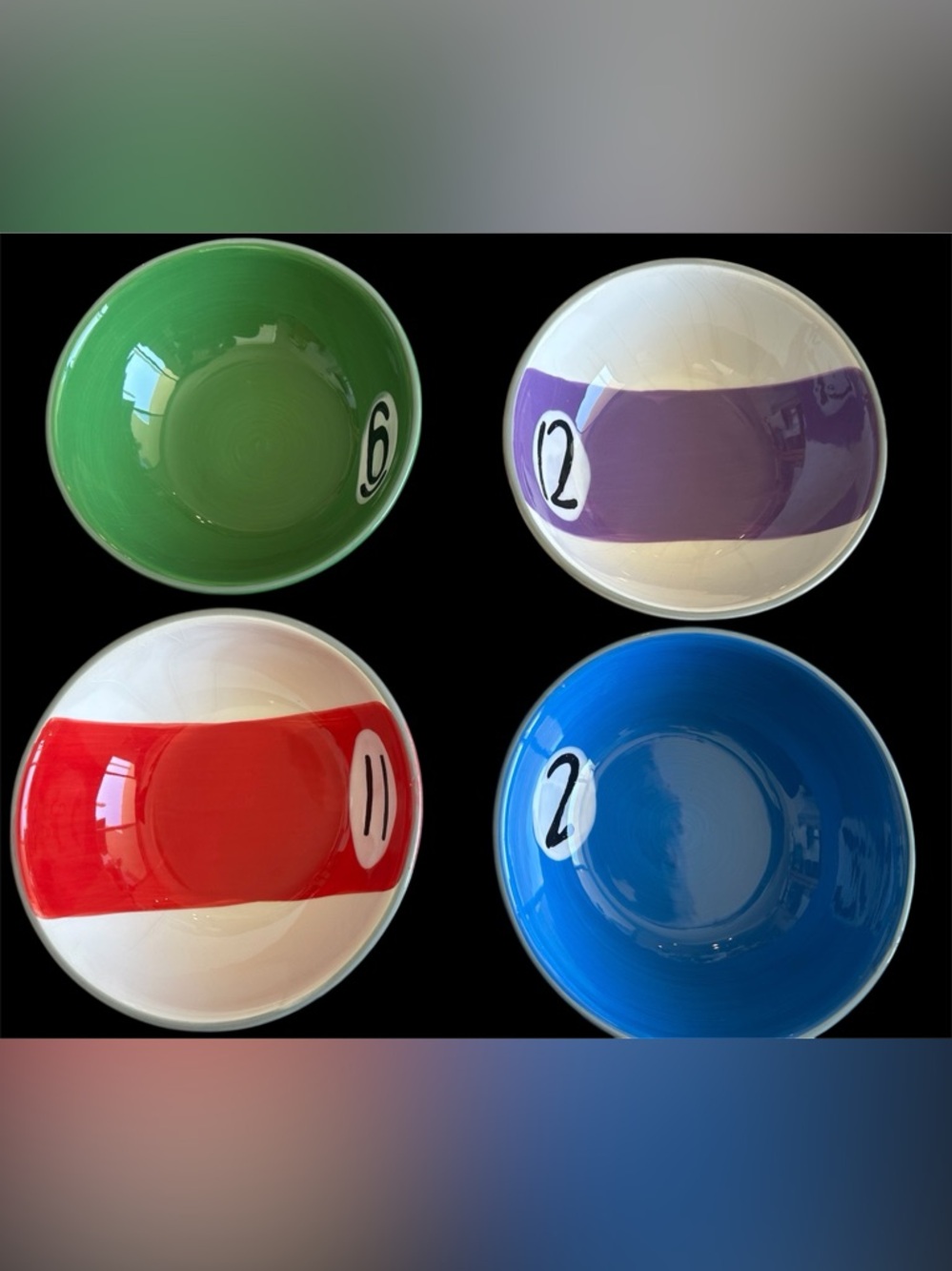 Clay Art - Rack ‘Em Up - set of 4 billiard pool snack bowls, bar serveware